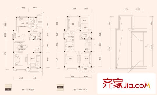 金科王府疊拼別墅A2戶型 3室2廳3衛(wèi)1廚