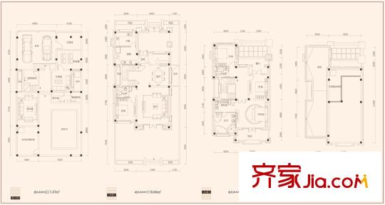 金科王府獨棟別墅A戶型 4室2廳3衛(wèi)1廚