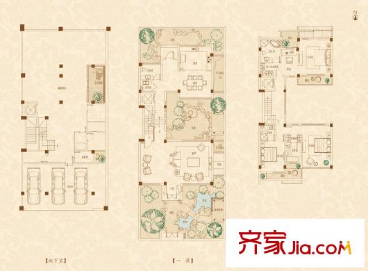 合潤(rùn)御府一期獨(dú)棟三層十錦園B戶型 3室2廳4衛(wèi)1廚