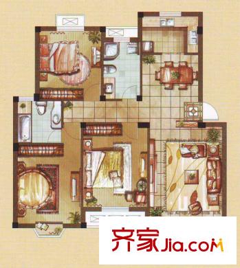 錦澤華府二期13幢標(biāo)準(zhǔn)層C3戶型 3室2廳2衛(wèi)1廚