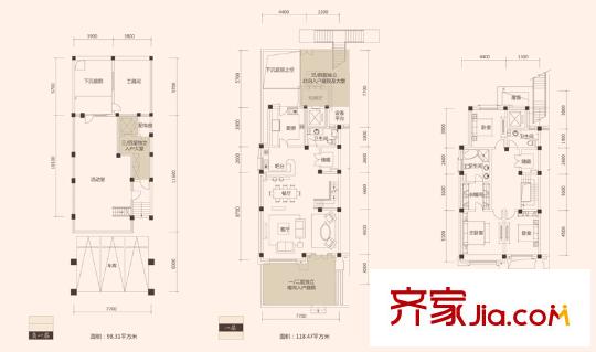 金科王府疊拼別墅A1戶型 3室2廳3衛(wèi)1廚
