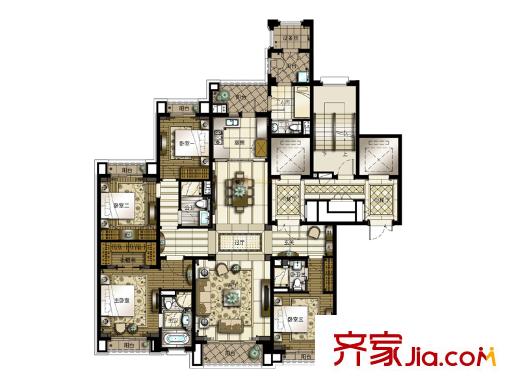 橡逸灣一期6#7#12#標(biāo)準(zhǔn)層C戶型 4室2廳3衛(wèi)1廚