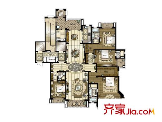橡逸灣一期5#7#標(biāo)準(zhǔn)層A戶型 4室3廳4衛(wèi)1廚