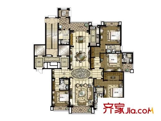 橡逸灣一期1#2#3#標(biāo)準(zhǔn)層B戶型 4室3廳4衛(wèi)1廚