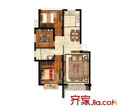 瑞?；▓@1-7#標(biāo)準(zhǔn)層A戶型 3室2廳1衛(wèi)1廚