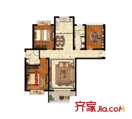 瑞福花園1-7#標(biāo)準(zhǔn)層D戶型 3室2廳2衛(wèi)1廚