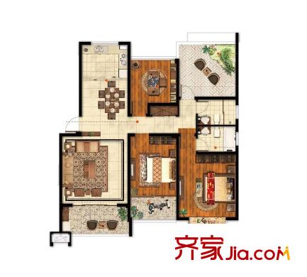 瑞?；▓@1-7#標(biāo)準(zhǔn)層C2戶型 3室2廳2衛(wèi)1廚