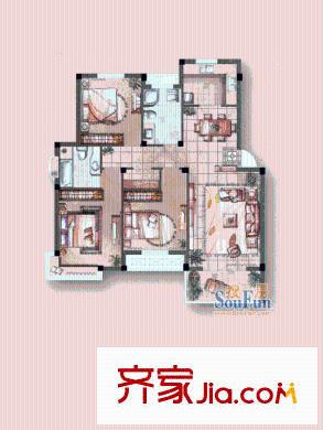 錦澤華府五期23#樓標(biāo)準(zhǔn)層C戶型 3室2廳2衛(wèi)1廚