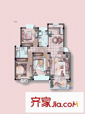錦澤華府五期22#23#樓標(biāo)準(zhǔn)層B戶型 3室2廳2衛(wèi)1廚
