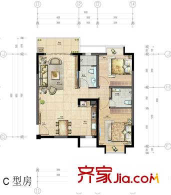 香悅水岸二期8號(hào)樓標(biāo)準(zhǔn)層C戶型 2室2廳2衛(wèi)1廚