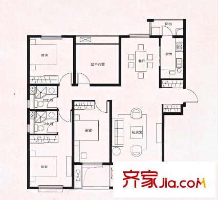 首開班芙春天二期6#7#11#高層標準層A1戶型 3室2廳2衛(wèi)1廚