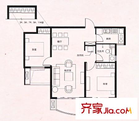 首開班芙春天二期11#12#15#18#高層標準層B2戶型 3室2廳1衛(wèi)1廚
