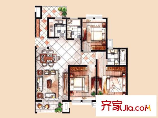 中惠晨曦怡庭小高層11#標(biāo)準(zhǔn)層G6A戶型 3室2廳2衛(wèi)1廚