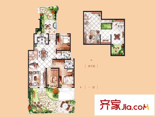 中惠晨曦怡庭多層2#H1一層戶型 3室3廳3衛(wèi)1廚