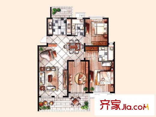 中惠晨曦怡庭多層1#標準層H4戶型 3室2廳2衛(wèi)