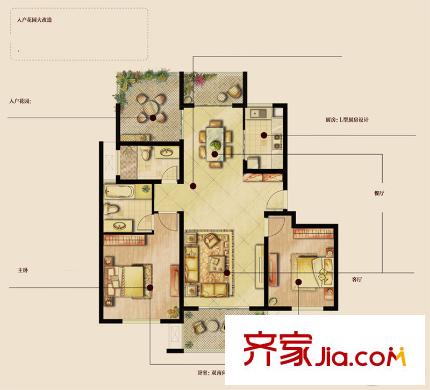南悅豪庭一期1-5#標準層B1戶型 2室2廳2衛(wèi)1廚