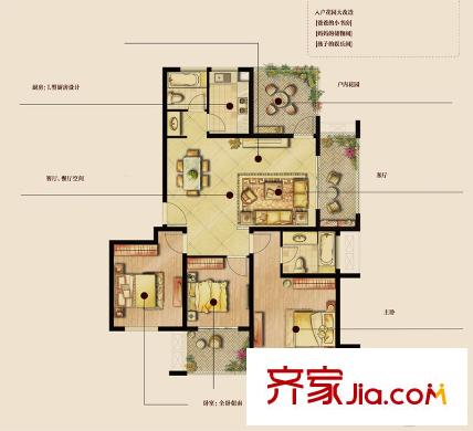 南悅豪庭一期1-5#標準層C1戶型 3室2廳2衛(wèi)1廚
