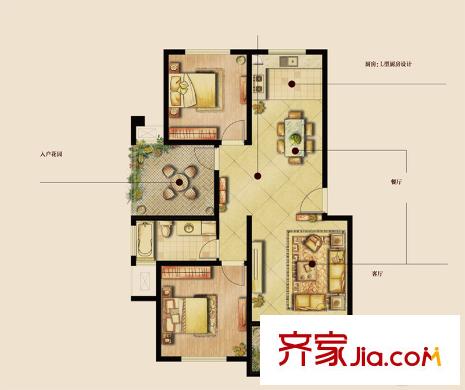 南悅豪庭一期1-3#標準層E1戶型 3室2廳1衛(wèi)1廚