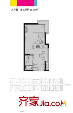 香悅水岸一期公寓1-3#標(biāo)準(zhǔn)層A戶型 1室1廳1衛(wèi)1廚