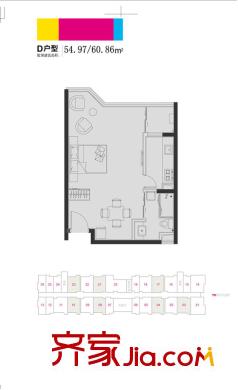 香悅水岸一期公寓1-3#標(biāo)準(zhǔn)層D戶型 1室2廳1衛(wèi)1廚