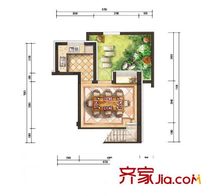 太湖天城MINI墅聯(lián)排D2戶型一層 2室2廳1衛(wèi)1廚