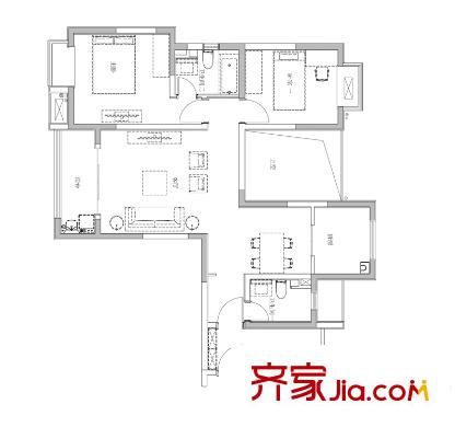 雙友新和城一期3#6#高層偶數(shù)層A戶型 2室2廳2衛(wèi)1廚