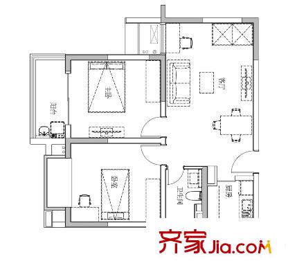 雙友新和城一期1#2#3#5#6#高層標(biāo)準(zhǔn)層B戶型 2室2廳2衛(wèi)1廚