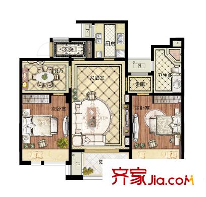 翠湖灣1-4#標(biāo)準(zhǔn)層C戶型 3室2廳1衛(wèi)1廚