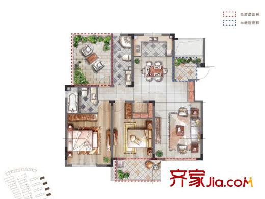 中節(jié)能生態(tài)島一期10、11、14、15#標(biāo)準(zhǔn)層D5戶型 2室2廳2衛(wèi)1廚