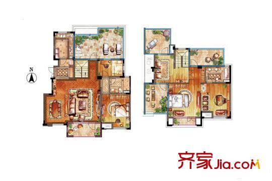 億城天筑一期10號樓合院別墅D戶型 4室2廳5衛(wèi)1廚