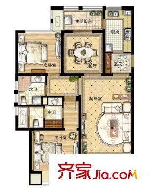 翠湖灣1-4#標(biāo)準(zhǔn)層B2戶型 3室2廳2衛(wèi)1廚