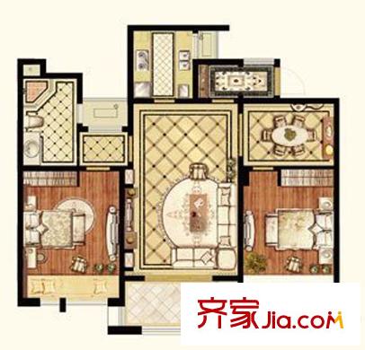 翠湖灣1-4#標(biāo)準(zhǔn)層C戶型 2室2廳1衛(wèi)1廚