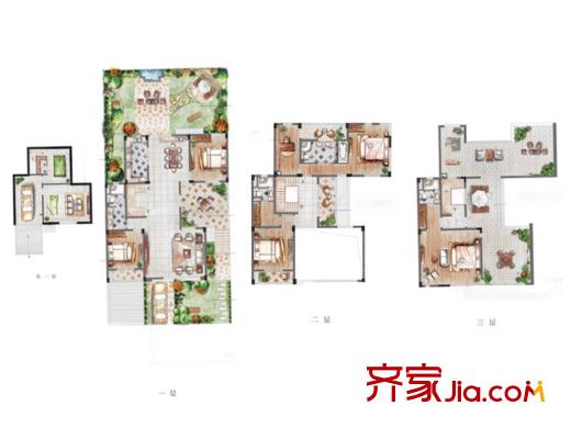 中節(jié)能生態(tài)島雙拼別墅398平戶型 6室2廳4衛(wèi)1廚