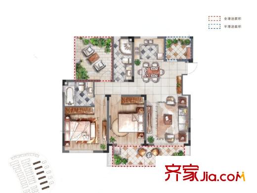 中節(jié)能生態(tài)島一期11、15、18、19#標(biāo)準(zhǔn)層D12戶型 2室2廳2衛(wèi)1廚