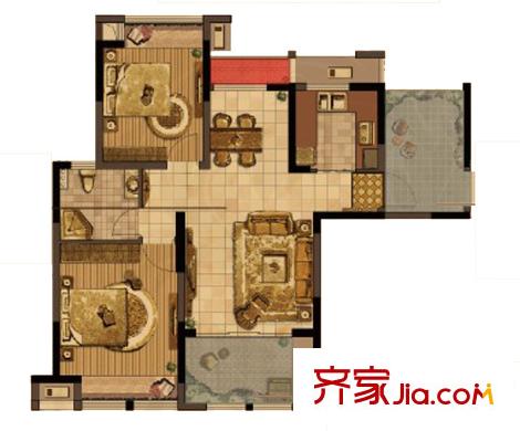 中天和景苑一期8#、9#、10#標準層B6戶型 2室2廳1衛(wèi)1廚