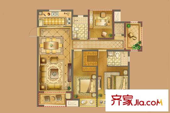 海亮香榭里高層1#4#兩邊戶Ａ戶型 2室2廳2衛(wèi)1廚