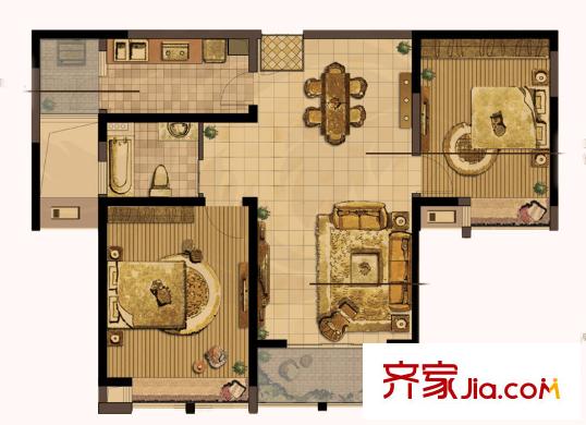 中天和景苑一期9#樓標(biāo)準(zhǔn)層B3戶型 2室2廳1衛(wèi)1廚
