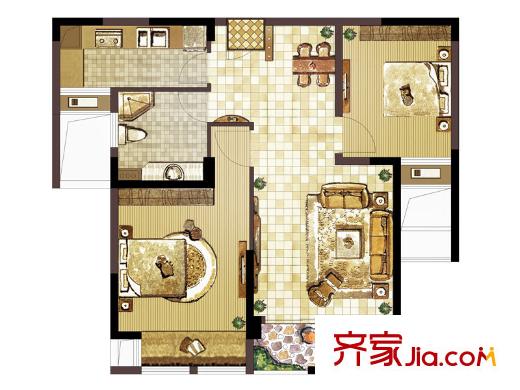 中天和景苑二期1-4#標準層B8戶型 2室2廳1衛(wèi)1廚