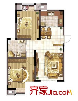 中天和景苑一期5#、6#、7#、10#樓標準層B1戶型 2室2廳1衛(wèi)1廚
