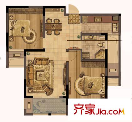 中天和景苑一期10#樓標準層B5戶型 2室2廳1衛(wèi)1廚