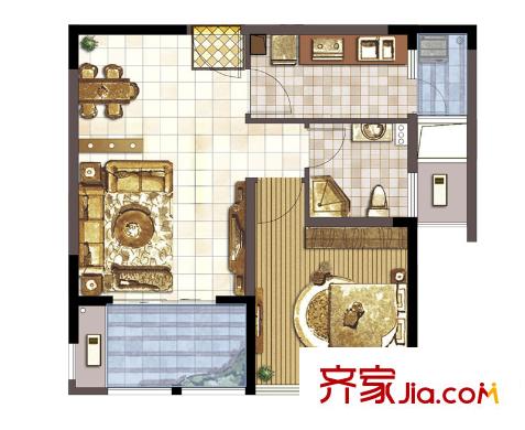 中天和景苑一期5#、6#樓標準層A1戶型 1室2廳1衛(wèi)1廚