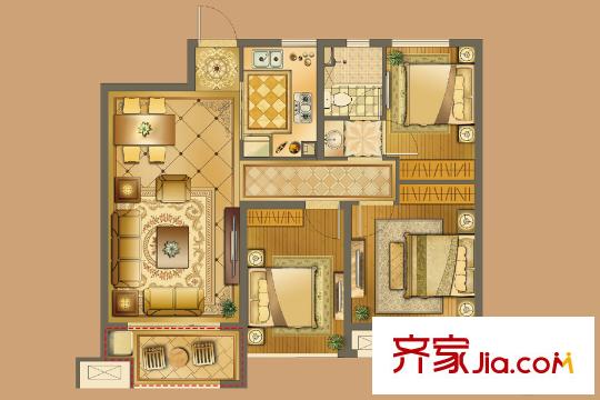 海亮香榭里高層1#4#中間戶B戶型 3室2廳1衛(wèi)1廚