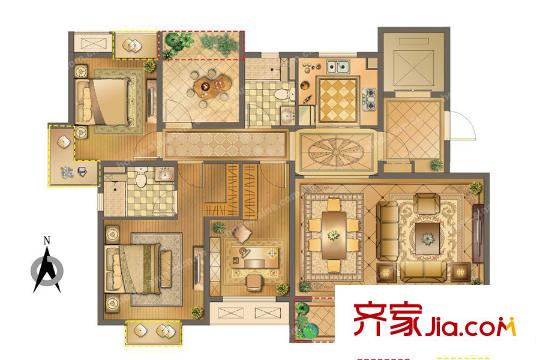 海亮香榭里高層7號樓5-16層戶型 3室2廳2衛(wèi)1廚