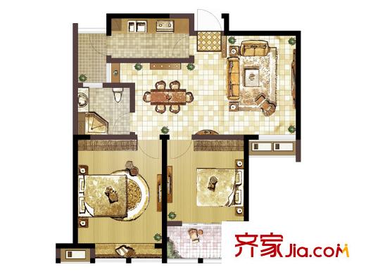 中天和景苑二期3#、4#標準層B12戶型 2室2廳1衛(wèi)1廚