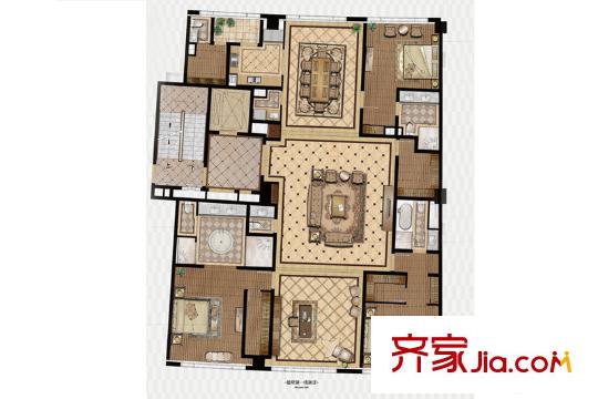半月灣5號(hào)樓會(huì)所標(biāo)準(zhǔn)層B4戶型圖 3室3廳5衛(wèi)1廚