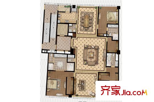 半月灣5號樓會所標準層B3戶型圖 3室3廳2衛(wèi)1廚