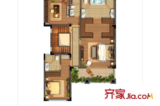 蘇州中信森林湖7#獨(dú)棟別墅戶型圖地上二層 4室3廳4衛(wèi)1廚