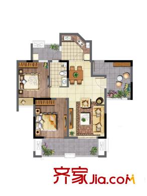 蘇州中信森林湖香樟林2期63#標準層聯(lián)排別墅戶型 2室2廳1衛(wèi)1廚