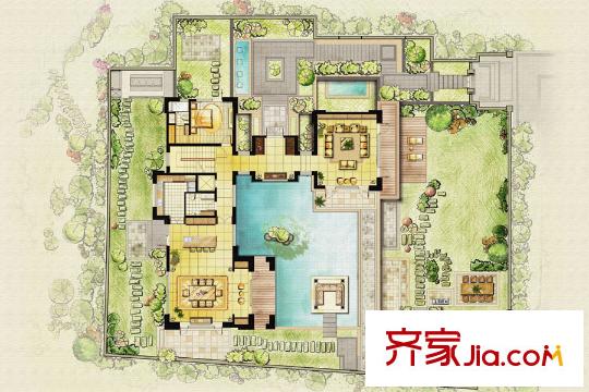 涵園獨棟別墅D戶型一層 5室3廳6衛(wèi)1廚