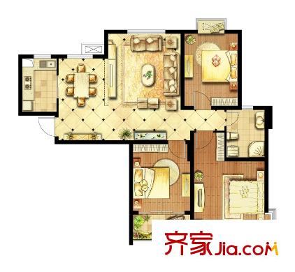 領(lǐng)秀冠南苑二期3#標(biāo)準(zhǔn)層01室 3室1廳1衛(wèi)1廚